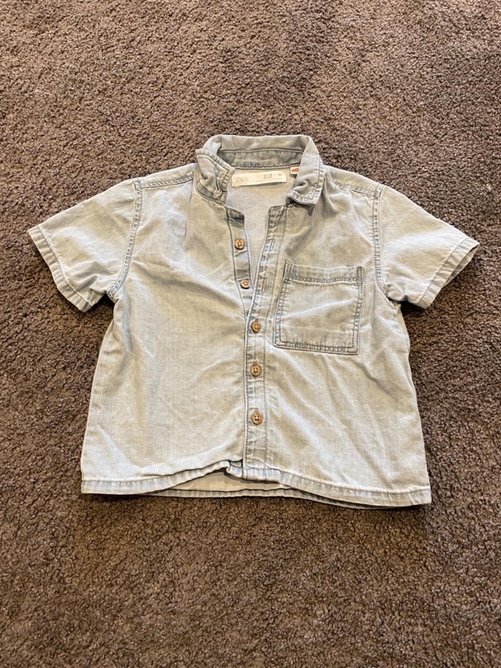 Zara Kids 12-18m Lightweight Denim Short-Sleeve Button-Down Shirt